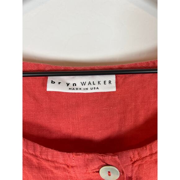 Bryn Walker lagenlook Bessie 100% Linen Orange Button down Oversized Top Size L - Picture 3 of 8